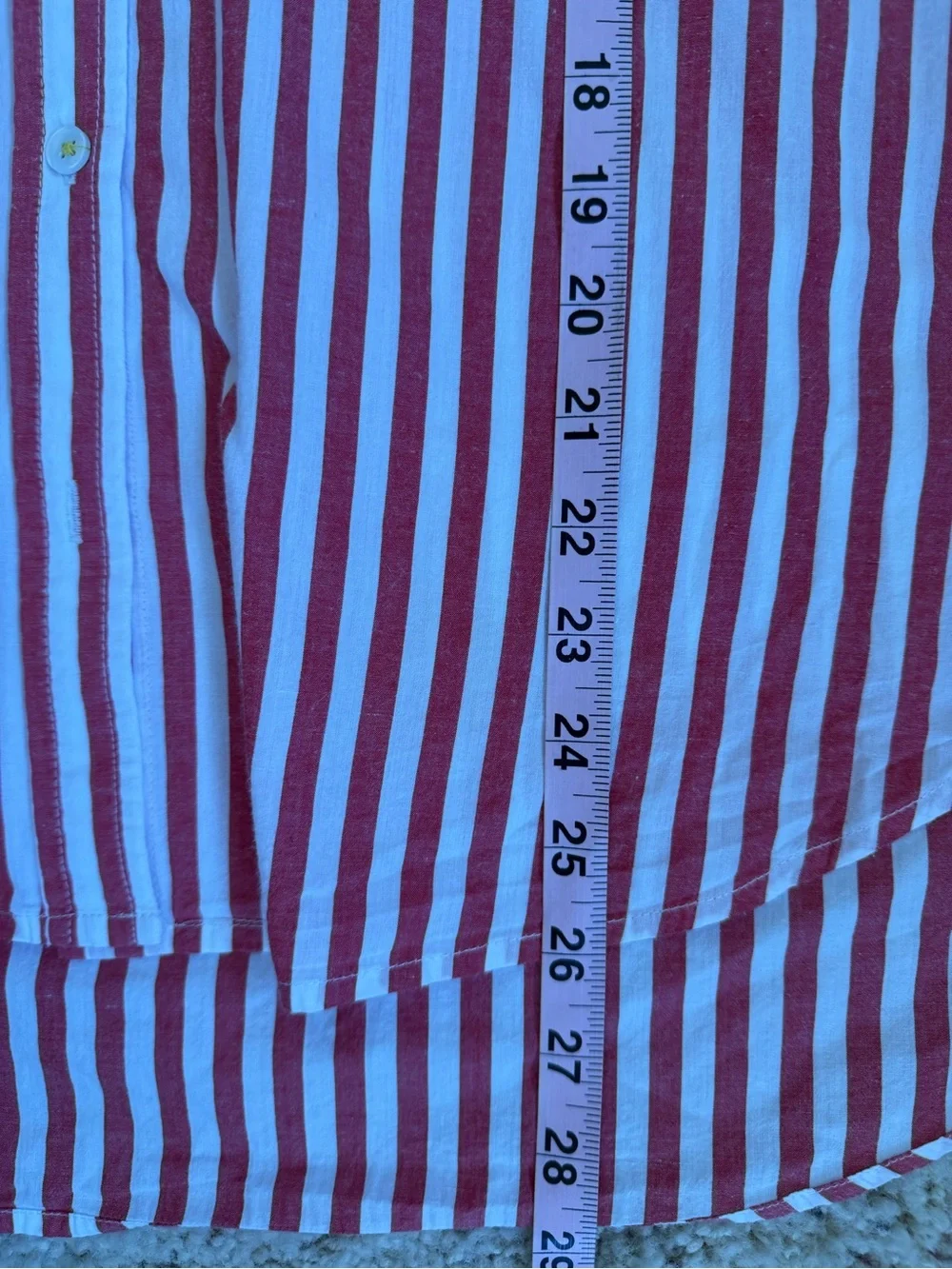 Kerri Rosenthal Mia Stripe Shirt Red White Cotton Heart Patch Button Down Sz M